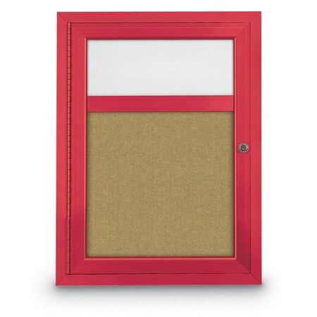 United Visual Products Slim Enclosed Corkboard, 30"x30", Gold Alum Frame/Burgundy UVEB3030-GOLD-DBURGU